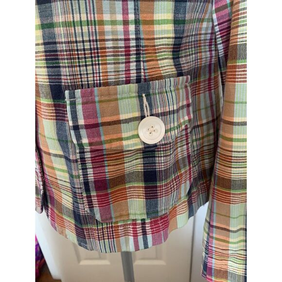 Talbots Womens Blazer Jacket Plaid Button Down Size 8 Cotton Flax Multicolor - Picture 3 of 9